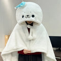 Green Alien Cat Seal Capybara Black Cat Robes Cloak Cute Animal Plush Cloak Blankets Swaddle With Hood Boys Girls Winter Gifts Vue White seal 80x120cm