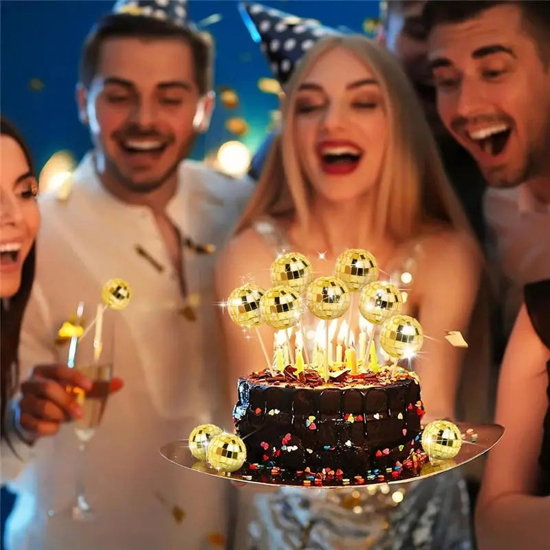 ABKW-24 PCS Disco Ball Cupcake Toppers Disco Ball Cupcake Picks Reflective Mirror Ball Cake Toppers Disco Decorations Durable Go Vue