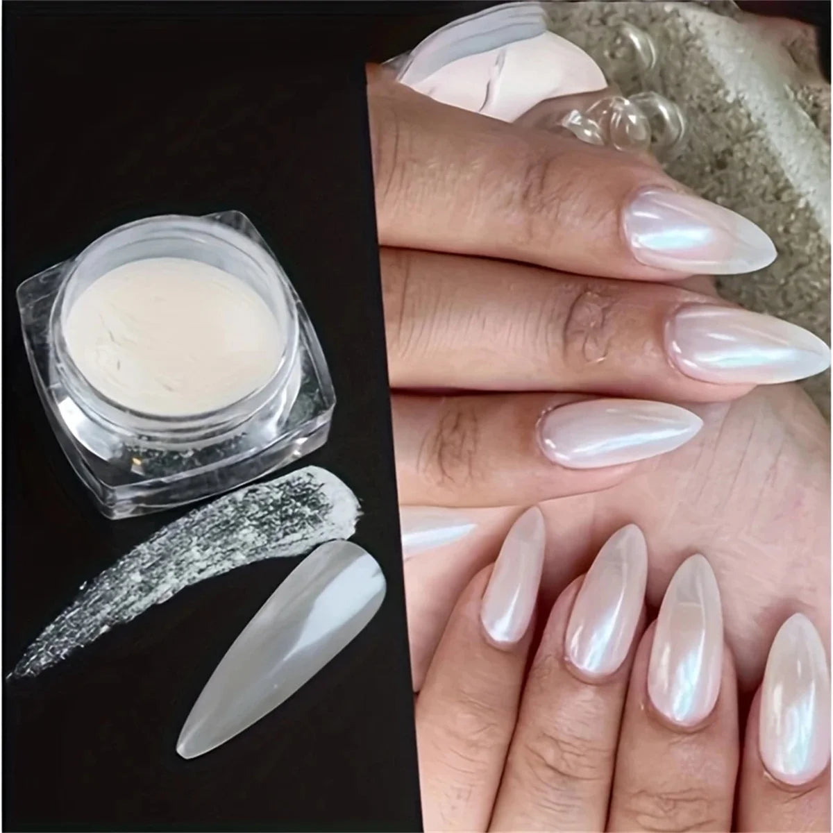 1pc pearl white ice skin nail powder holographic glitter powder combined with nail polish adhesive for nail art creation DIY Vue