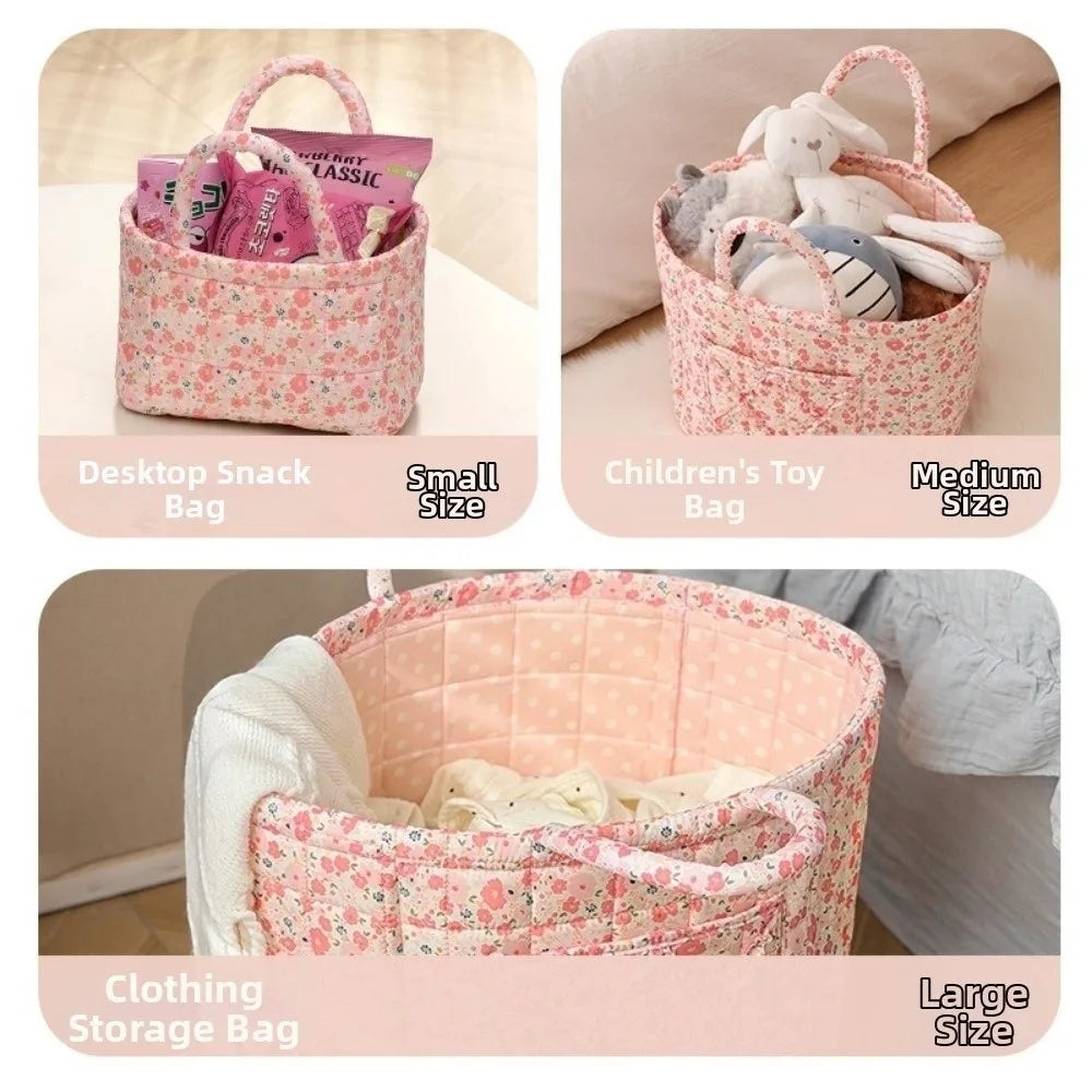 Large Capacity Laundry Storage Basket Folding Easy Carry Handles Dirty Clothes Basket Hand-held Floral Design Vue