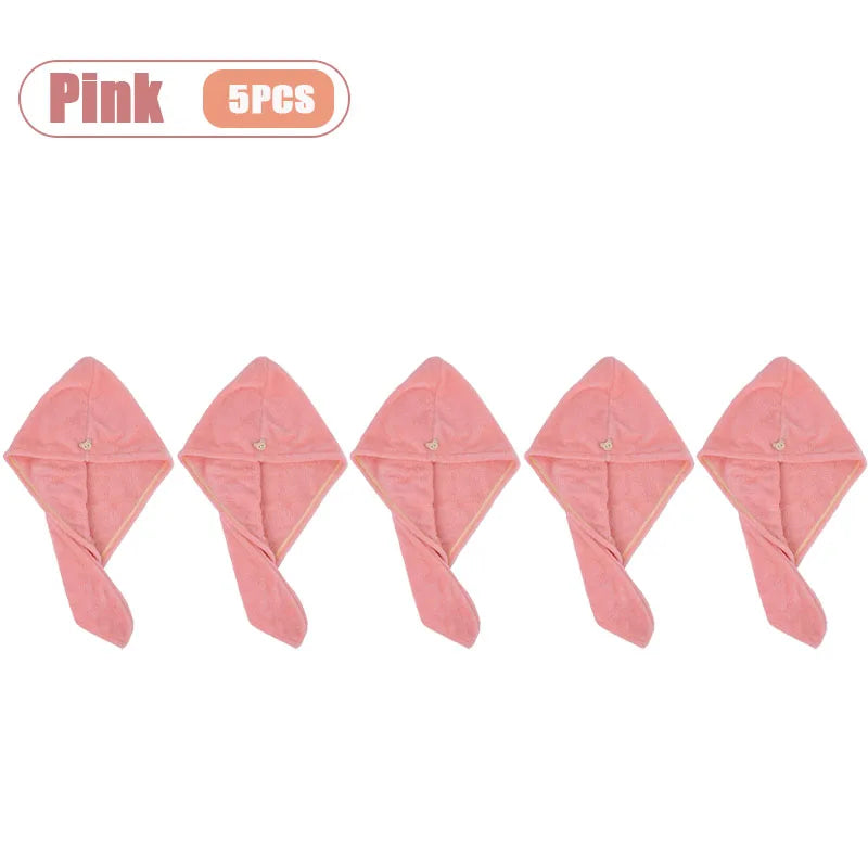1-10PCS Ultra Absorbent Quick Dry Towel Head Wrap Wringing Hair Turban Womens Super Soft Hair Drying Cap Bath Accessories Vue Pink-5PCS