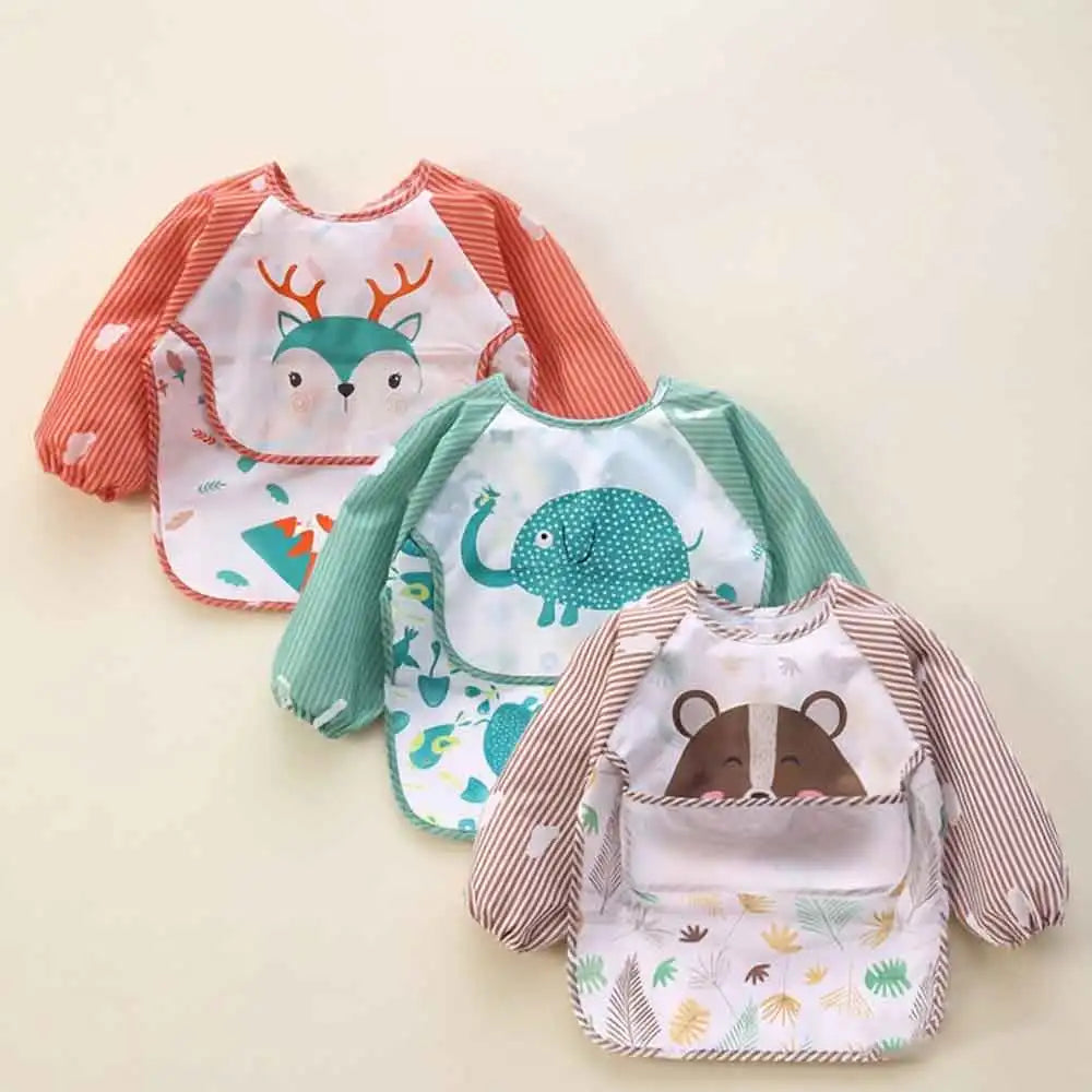 Boys Girls Burp Cloth Banana Bibs For1-3Year Baby Long Sleeve Scarf Waterproof Toddler Art Smock Feeding Bib Apron Pocket Infant Vue