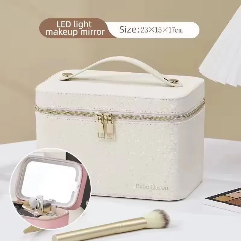 Travel PU Makeup Bag With Led Mirror Portable Cosmetic Case With Mirror And Light Travel Rechargeable Makeup Bag With Led Light Vue BQ-Pink 2 CN