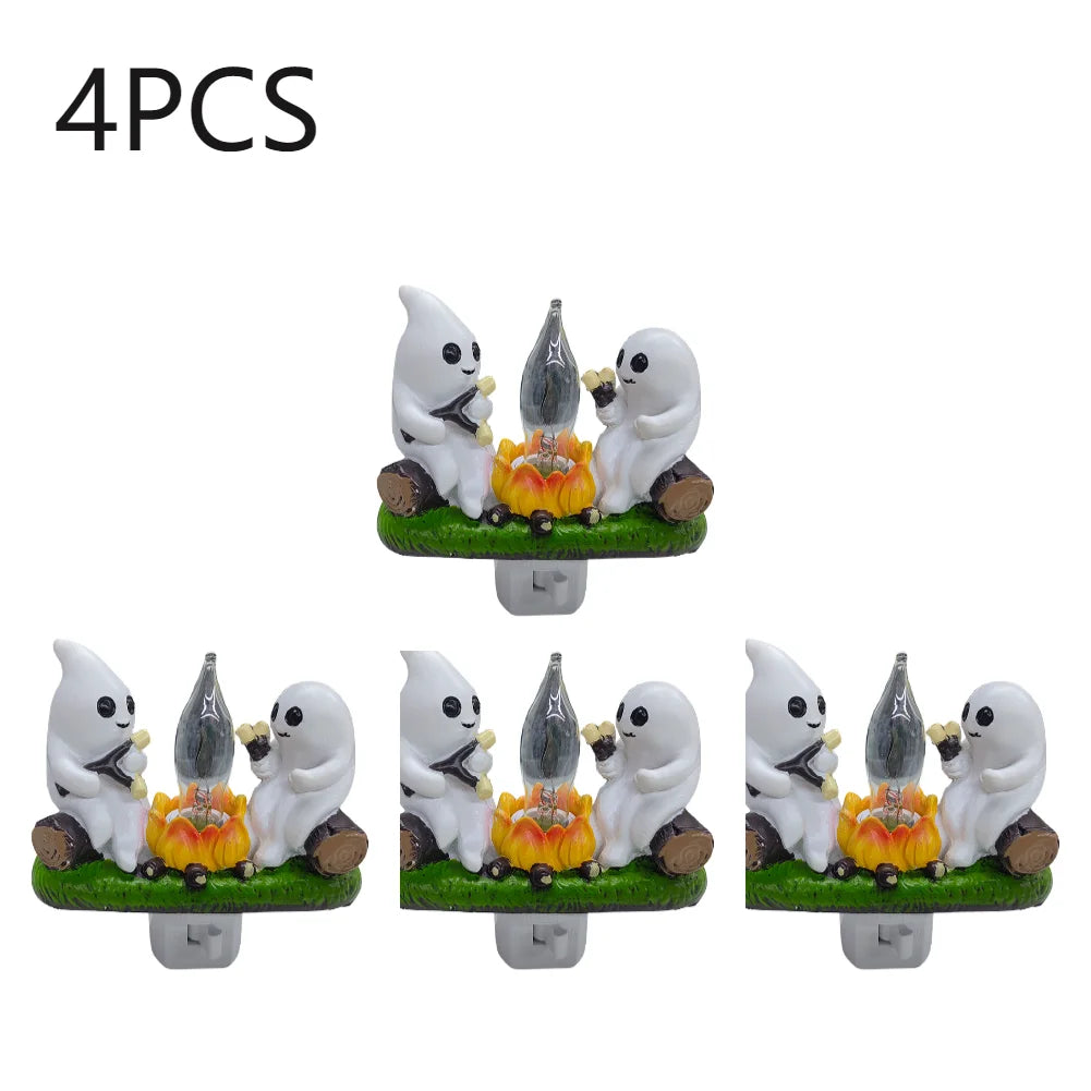 1-6Pcs Ghost Campfire Night Light Fashionable Spooky Fire Faux Lantern Plug in Lamp Halloween Ghost Campfire Halloween Decor Vue 4 PCS US Plug