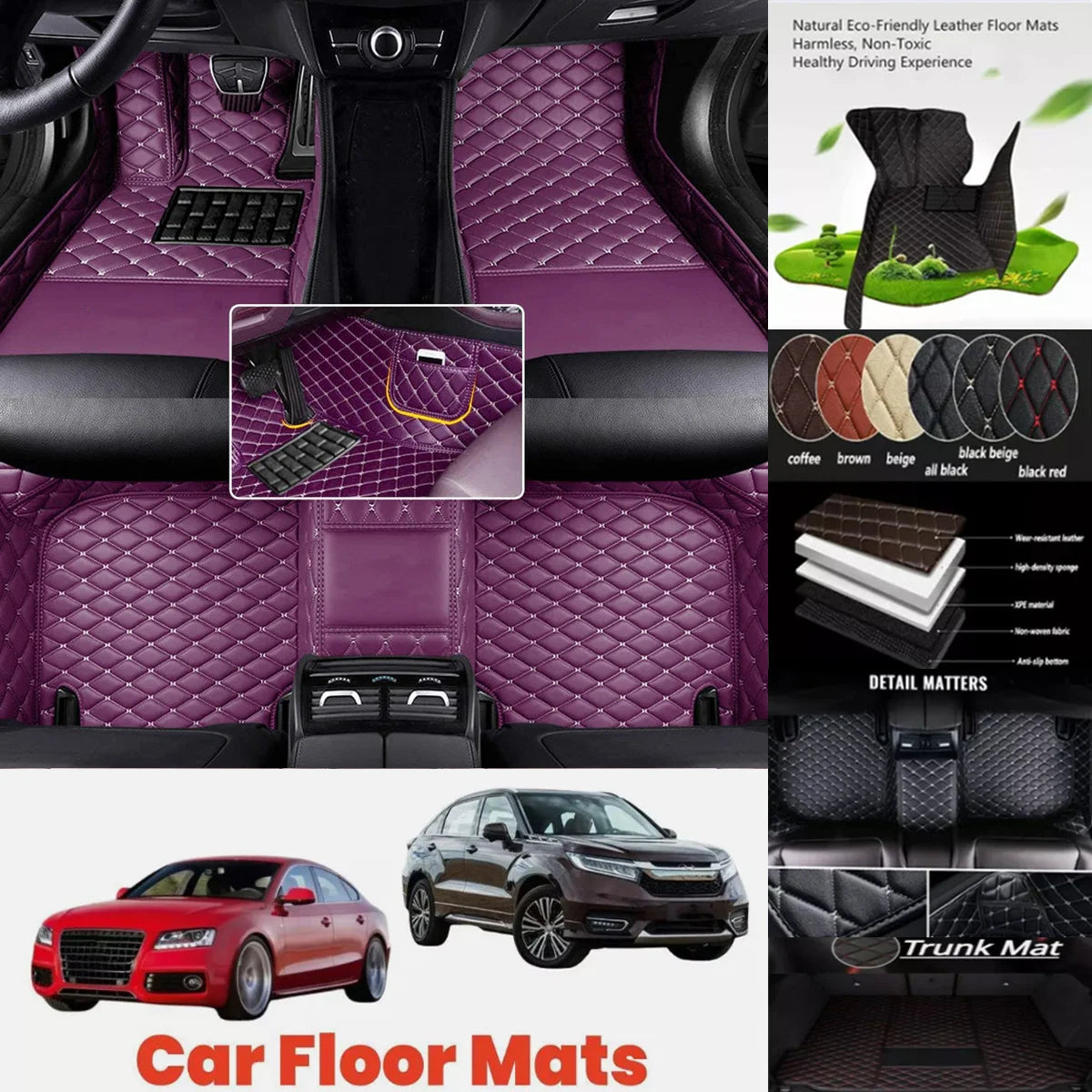 3D PU Leather Custom Car Floor Mats – All-Weather Waterproof Custom Car Floor Mats Vue