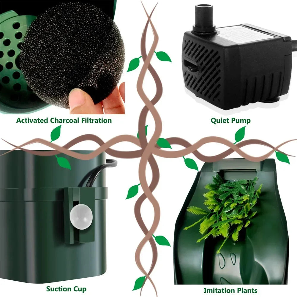Automatic Reptile ABS Drinking Fountain Filter Feeding Drinkers Chameleon Lizard Terrarium Drinking Fountain Water Dripper Vue