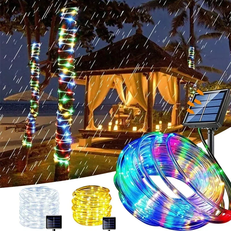 Solar LED Rope Lights Fairy Tube Light String Outdoor Waterproof Lawn Lamps 8 Mode For Home Garden Patio Wedding Roof Decoration Vue