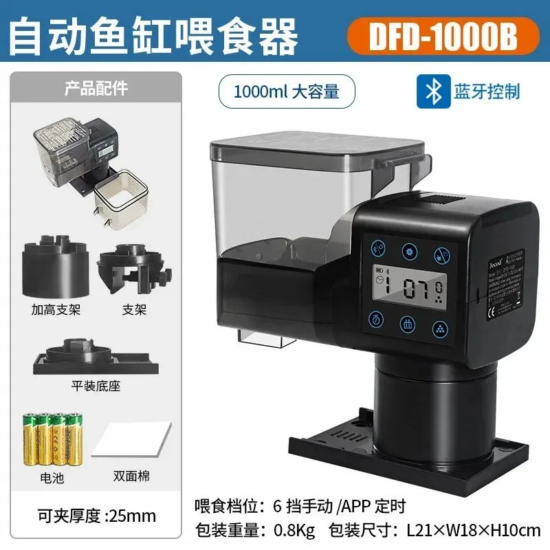 Smart Timing Automatic Fish Feeder for Ornamental Fish Turtles 1000ml Large Capacity Feeder Fish Tank and Aquarium Timer Feeding Vue DFD-1000B