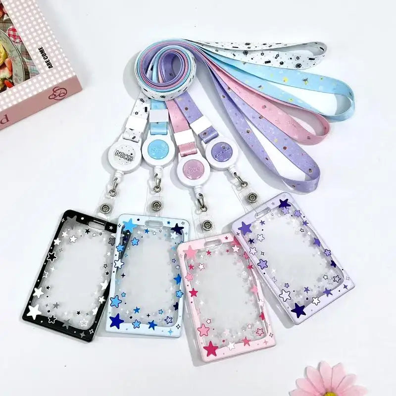 Star Sliding Cover Card Holder Transparent Portable ID Protector Kpop Photocard Photo Case Student School Card Bus Card Holder Vue