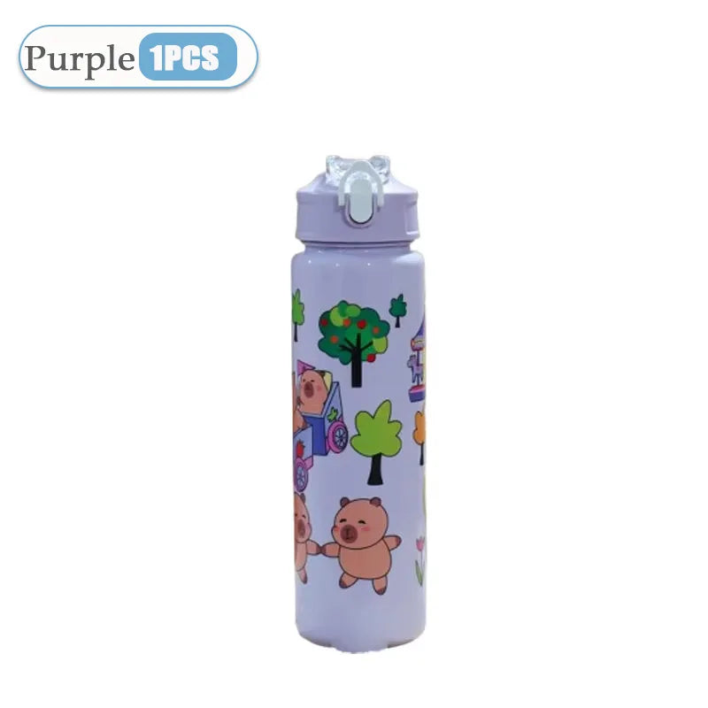 1-10PCS Cartoon Capybara Leak Proof Straw Cup with Braided Handle for Holiday Camping Picnic School Gift Portable Drinkware Vue 601-700ml Purple-1PC