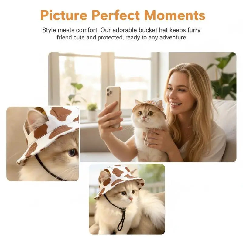 Summer Pet Cat Sun Hat Ear Holes Cute Kitten Fisherman Cap UV