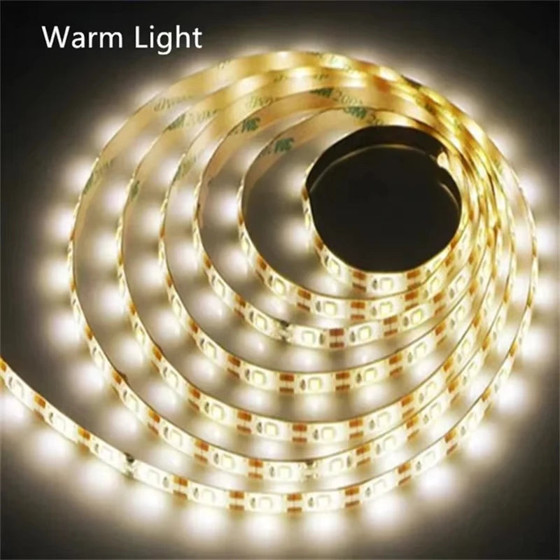 SMD2835 LED Light Strip DC5V USB Flexible Self Adhesive Tape Cuttable Design For Kitchen Stair Bedroom Indoor Atmosphere Lamp Vue Warm White 3m USB Type-C