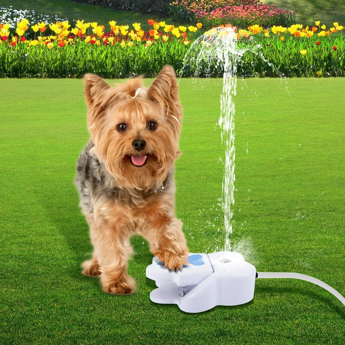 Step On Dog Drinking Fountain, Safe Interactive Puppy Water Spray Toy, Outdoor Pet Water Supply for Garden Yard & Patio Vue