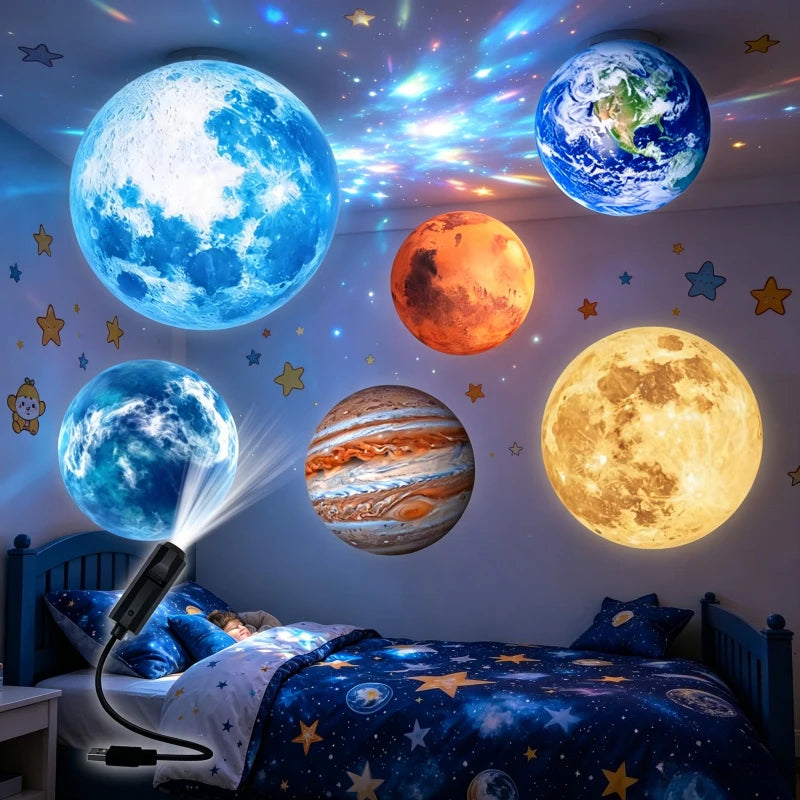 1 lamp 6 planet slidesCreative Moonlight LED Projector Nightlight Dimmable Projection Night Light Ideal Bedroom Home Decoration Vue