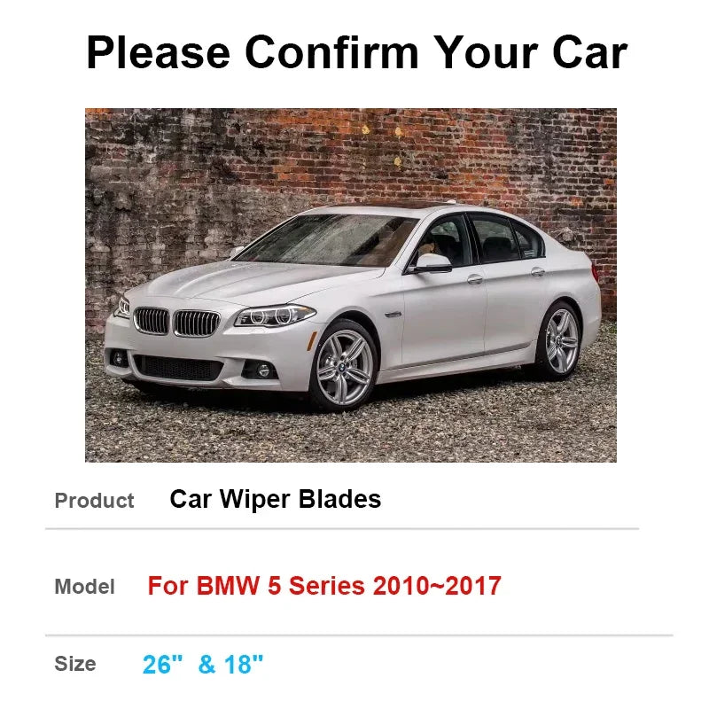 Double Rubber Strip Wiper For BMW 5 Series F10 F11 F07 2010~2017 Boneless Frameless Front Wiper Blades Brushe Auto Accessories Vue