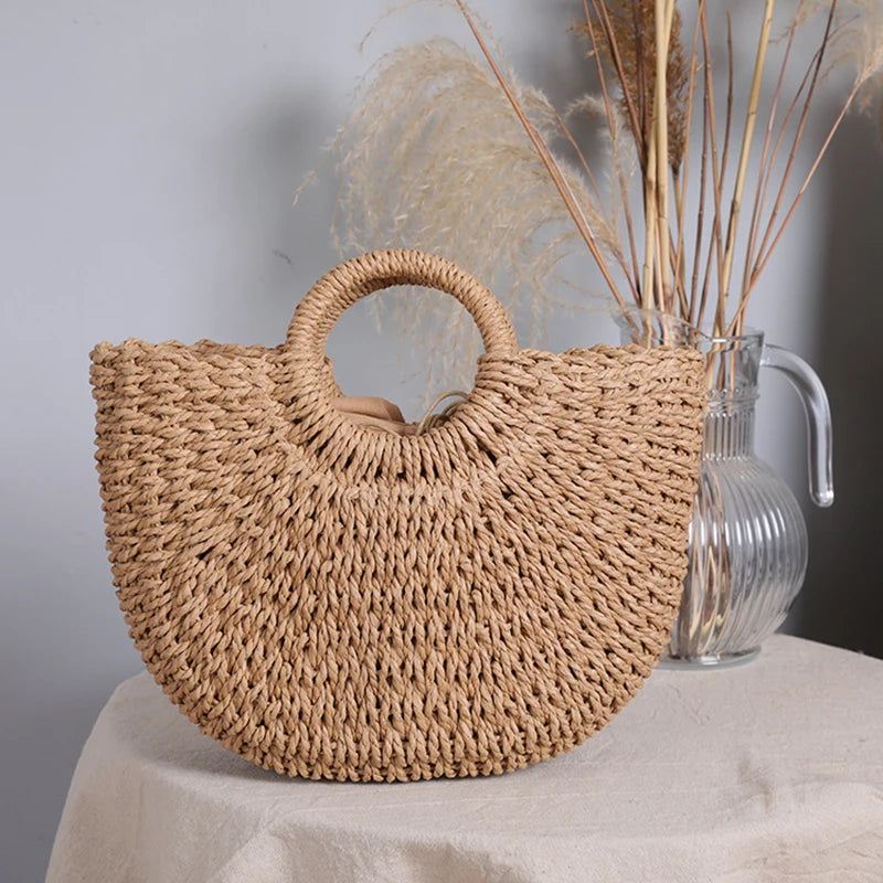 Summer Handmade Bags Women Beach Weaving Ladies Straw Bag Wrapped