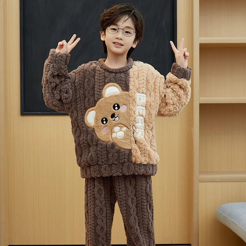 Winter Capybara Kids Boys Pajamas Sets Pyjamas Girls Sleepwear Flannel Fleece Teenage Clothes Children Home Clothes Loungewear Vue M11636 Size M(155-160cm)
