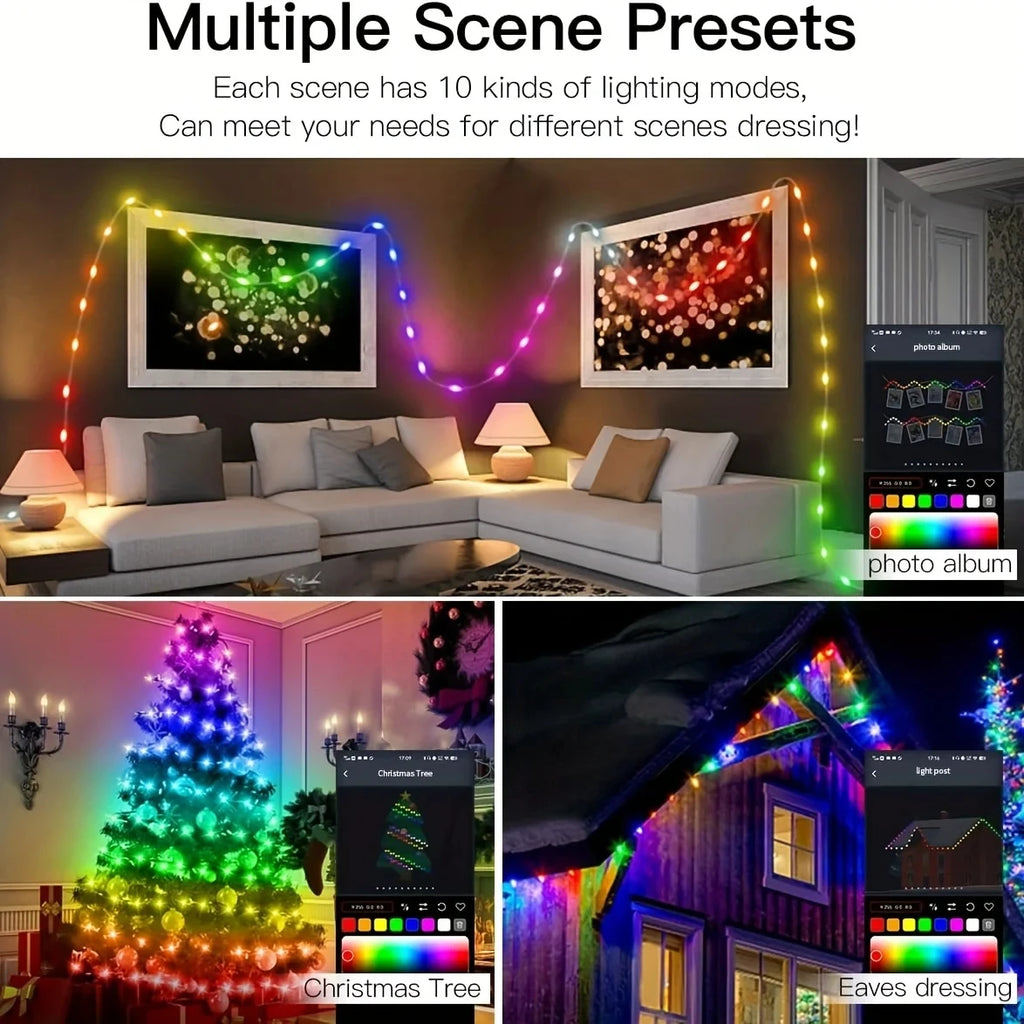 RGBIC WS2812B Smart LED Garland USB Bluetooth APP Control Music Sync Addressable Fairy Light Indoor Holiday Birthday Party Decor Vue
