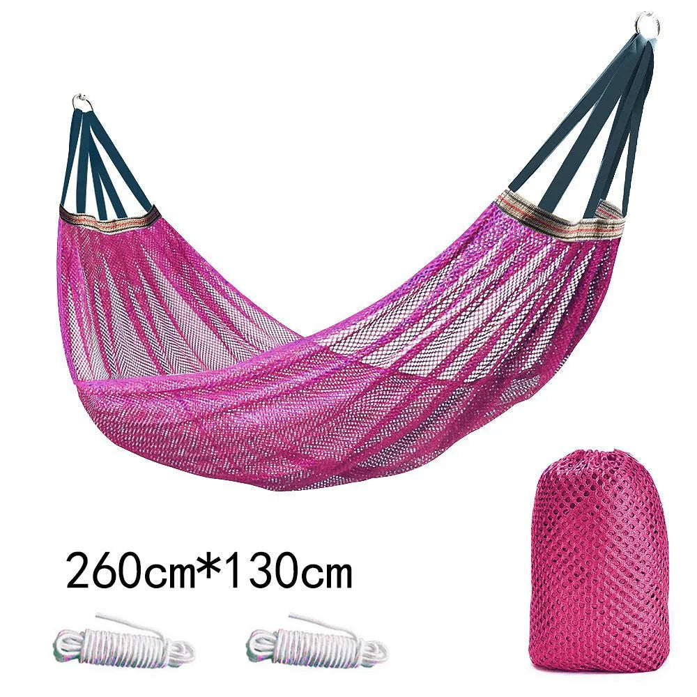Portable Ice Silk Mesh Hammock Load-bearing 200KG With Storage Bag Leisure Swing Single Wide Hanging Bed Garden Vue Pink