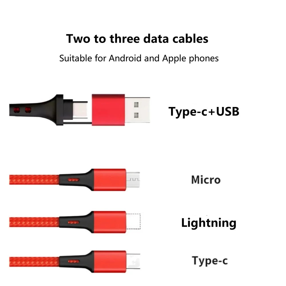 5 in 1 PD USB Fast Charging Cable For iPhone 14 13 12 Xiaomi Android Micro USB Type-C Phone Charger Multi-ports Data Cable Vue