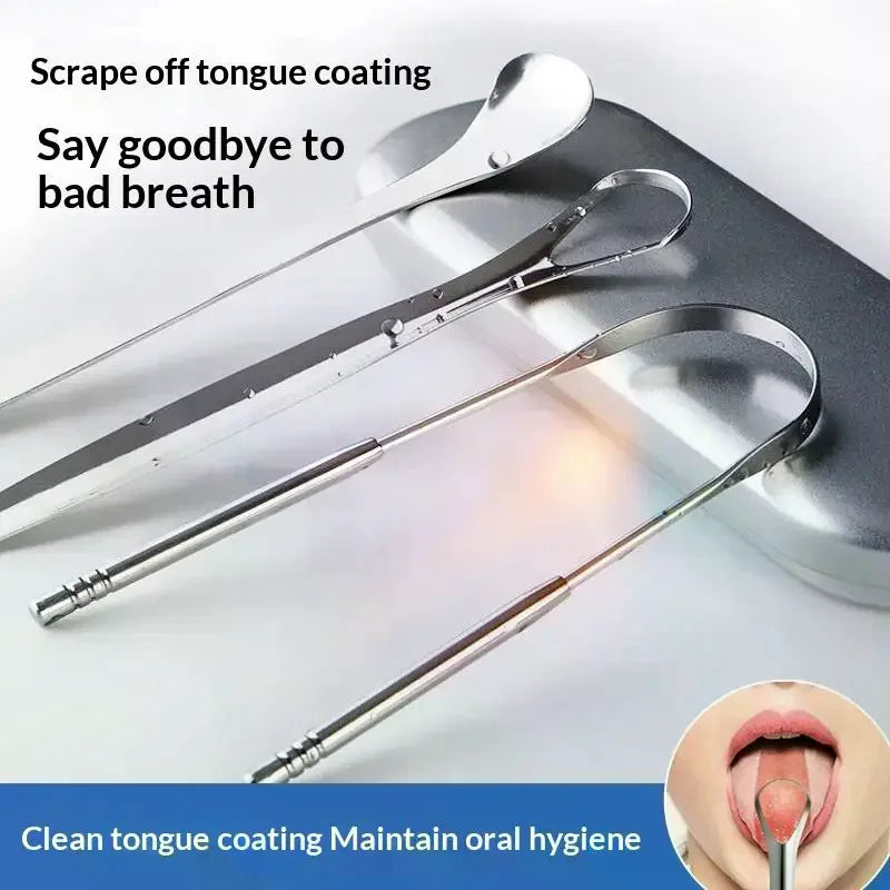 Premium 1pcs/4pcs Metal Tongue Scraper Cleaner For Adults & Kids Portable Stainless Steel Tongue Scrapers Brushes For Removing Vue
