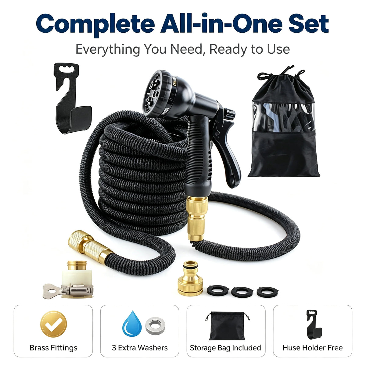 Magic Expandable Garden Hose Auto Retractable Water Pipe High Pressure Flexible for Car Washing Plant Watering Outdoor Cleaning Vue black 1/2'' 100ft