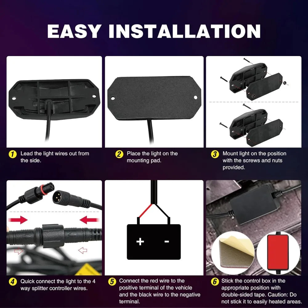 Nilight RGB LED Rock Lights Kit Car Underglow Chassis Light For Jeep Truck SUV ATV UTV Decorative Accessorie Neon Pod Remote&App Vue