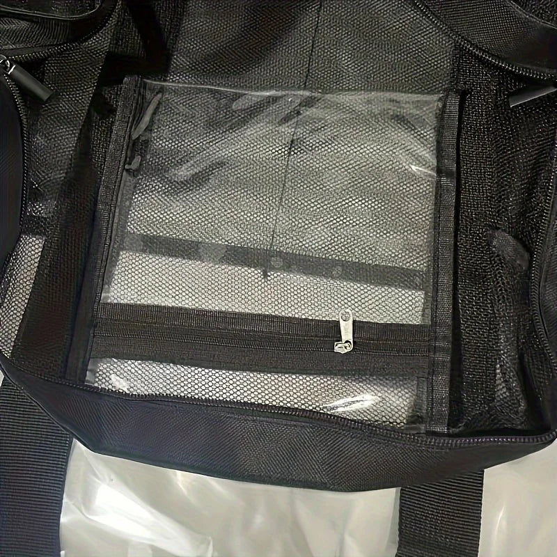 Large Beach Tote Bag Mesh Pockets Zipper Multi Compartments Durable