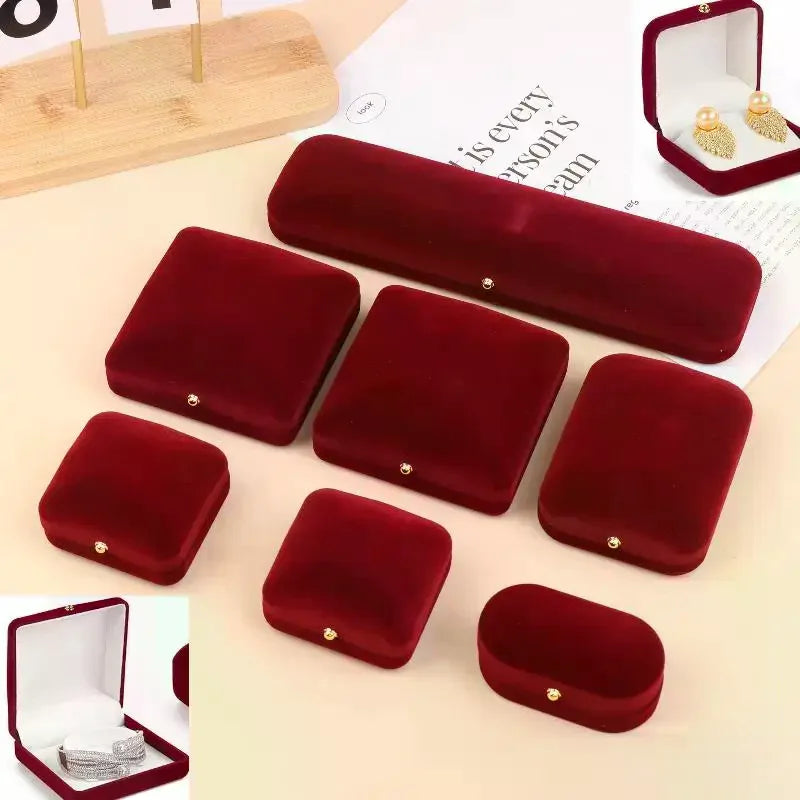Flocking Gold Buckle Jewelry Box Pendant Ring Necklace Earring Bracelet Display Storage Box Luxury Feelings Packaging Box Vue