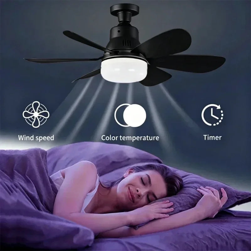 Ceiling Fan with Light E27 52CM Fan Light with Remote Control Super Quiet Socket Ceiling Fan for Bedroom Kitchen Home Lighting Vue Blak 40W