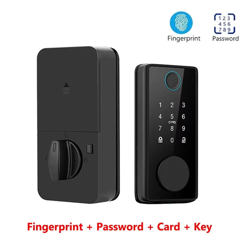 Smart Fingerprint Deadbolt Lock with Latch/Door Sensor TT Lock APP Password/Card/Key Unlock Tuya Electric Wooden Door Lock Vue No App