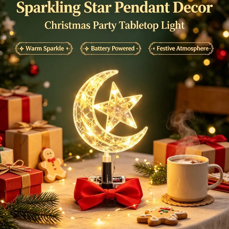 Glowing Tree Topper Lights Christmas Five Pointed Star Lamp Hanging Xmas Tree Top Ornaments Sparkling Star Pendant Party Decor Vue