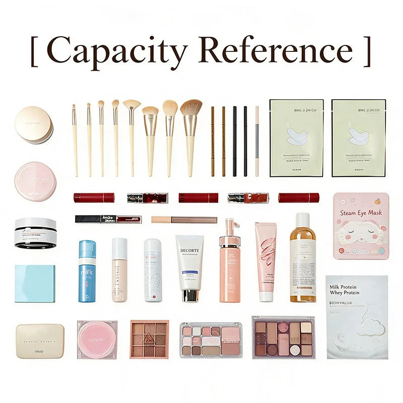 Standing Makeup Brushes Storage Bag Large Capacity Semi-PU Cosmetic Tools Organizer Multifunctional Travel Toiletry Organizer Vue