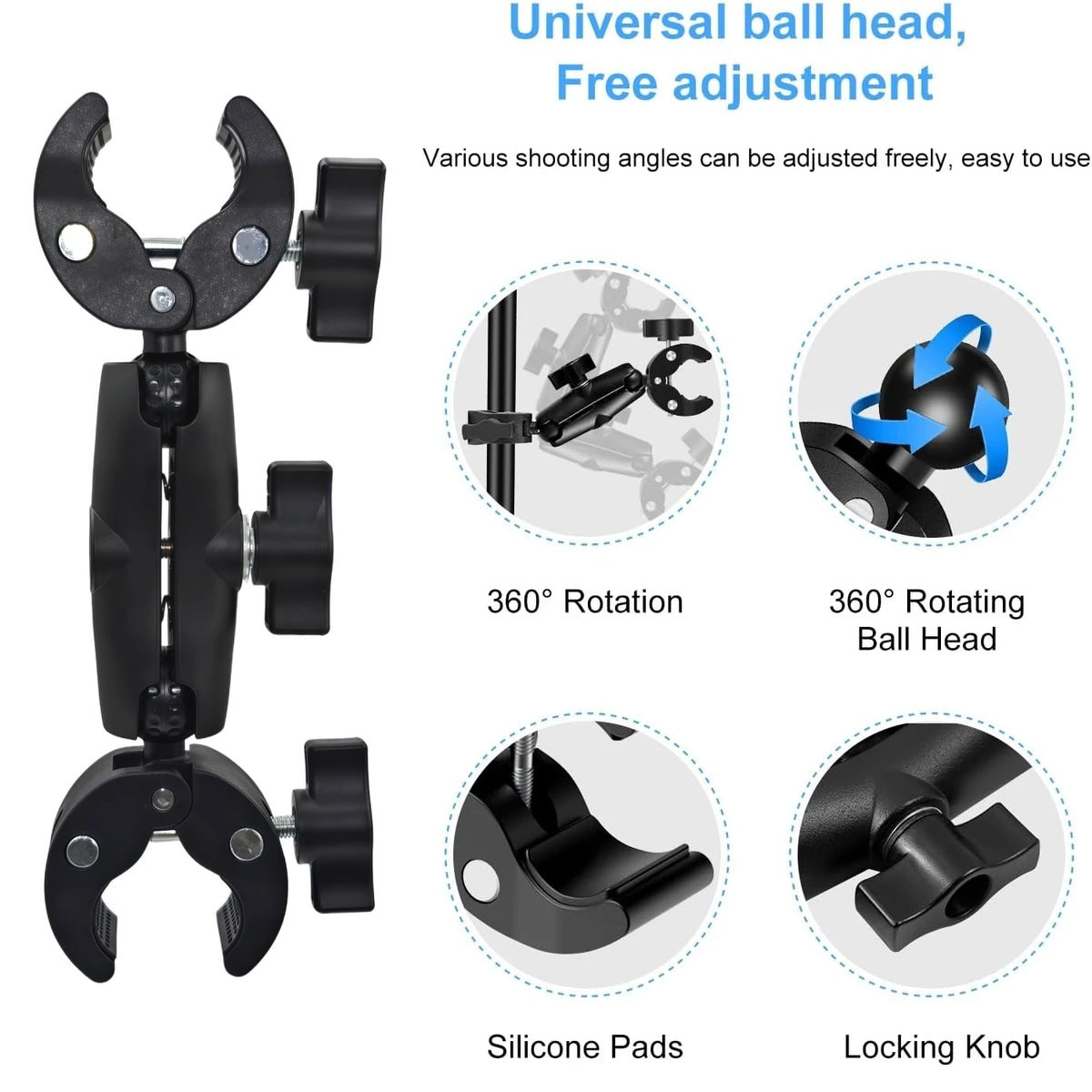 Crab Super Clamp Double Clip Camera Bracket For Dji Action6 5Pro GoPro Insta360 X5 Motorcycle Bicycle Handlebar Mount Accessory Vue