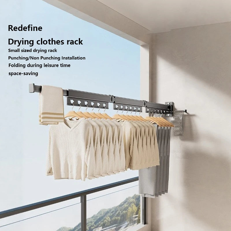 Foldable Clothes Drying Rack, Wall Mounted Retractable Laundry Hanger for Balcony Bathroom Window, Space Saving Stainless Steel Vue