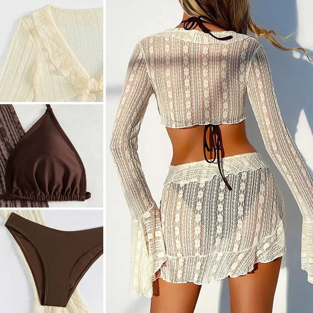 Fashion Summer Women Swimsuit Long-sleeve Casual Bikini Vacation Vue