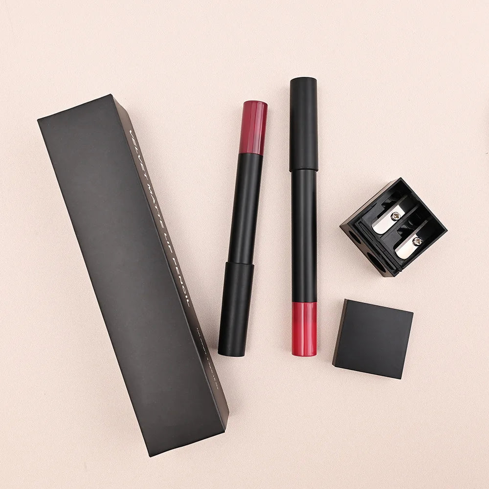 Matte Lipstick Pencil Waterproof With Sharpener Lip Balm Private Label Velvet Lip Liner Pen Lips Makeup Women Cosmetics Bulk Vue