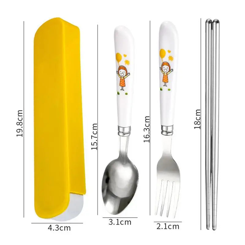 〔CC11〕Stainless Steel Chopsticks Spoons Three Piece Portable Cutlery Set Student Travel Cutlery Spoons Chopsticks Forks Vue A3