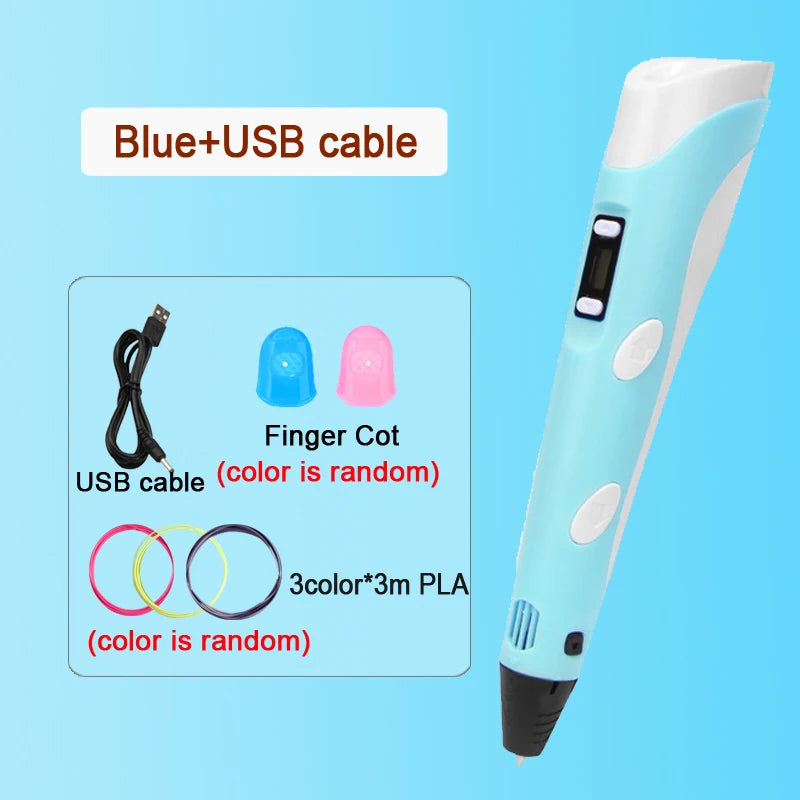 3D Pen Drawing Printing Pen With LCD Screen Compatible PLA Filament Toys Safe Paiting for Children DIY Christmas Birthday Gift Vue Blue-9M PLA