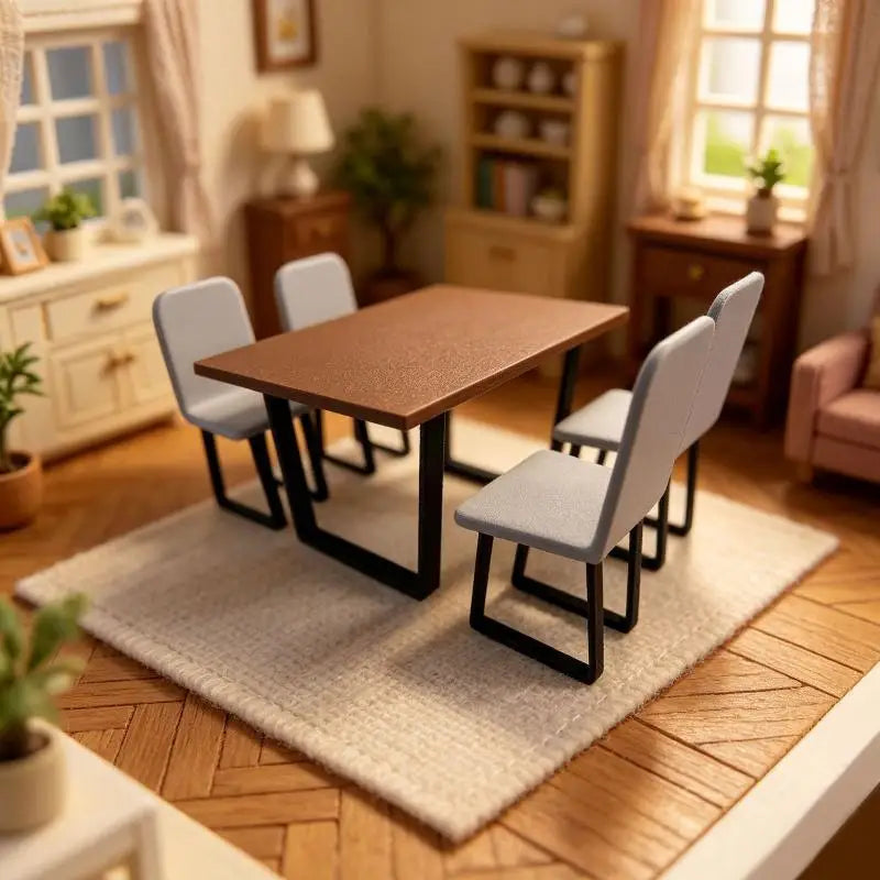 1 12 Miniature Dining Table And Chair Set Realistic Wooden Model Furniture For DIY Dollhouse Living Room Setup Decor Vue
