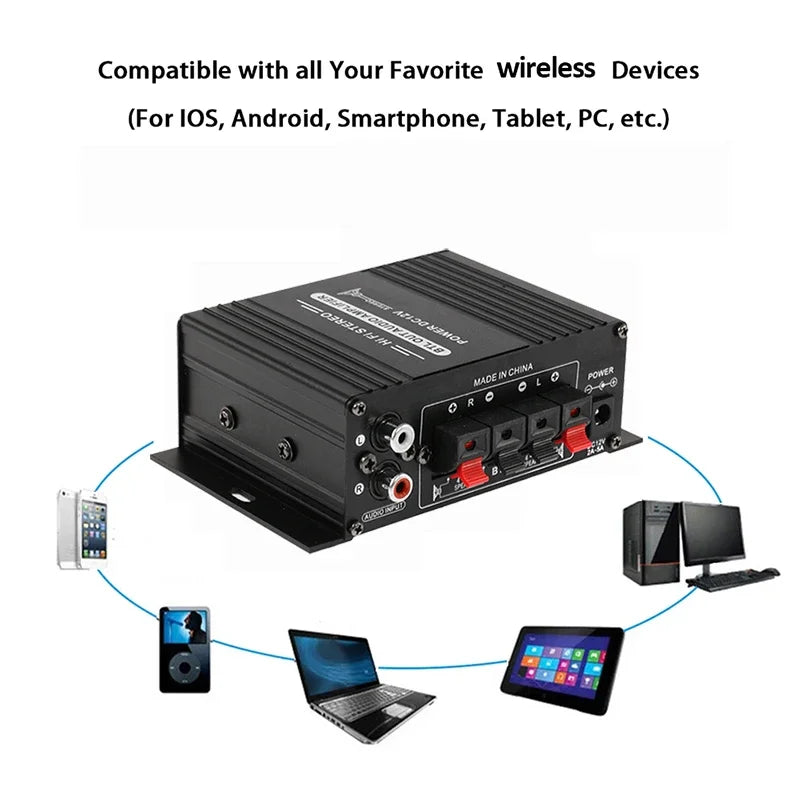 AK170 Mini Digital Power Audio Car Amplifier Blue Light Stereo Audio Amplifier for Home Theater Club Party Music 200Wx2 Power Vue