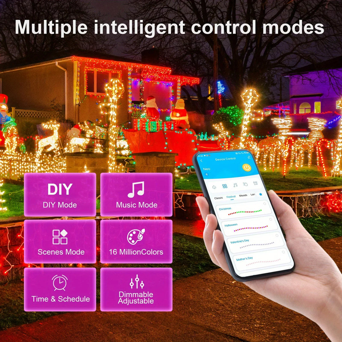 WS2812B LED String Light Smart Bluetooth Remote Control RGBIC Fairy Lamp USB Waterproof For Christmas Tree Lights Home Decor Vue