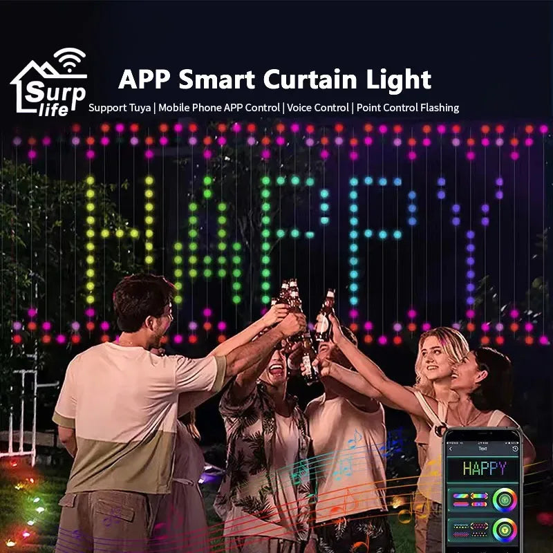 RGBIC Curtain Light String USB Plug Remote Control LED Curtain Light APP Bluetooth Control String Lights for Room Decorations Vue