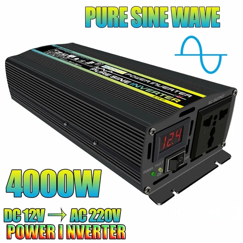 4000W Pure Sine Wave Power Inverter DC 12V to AC 220V | Car & Camp Power Inverter Vue
