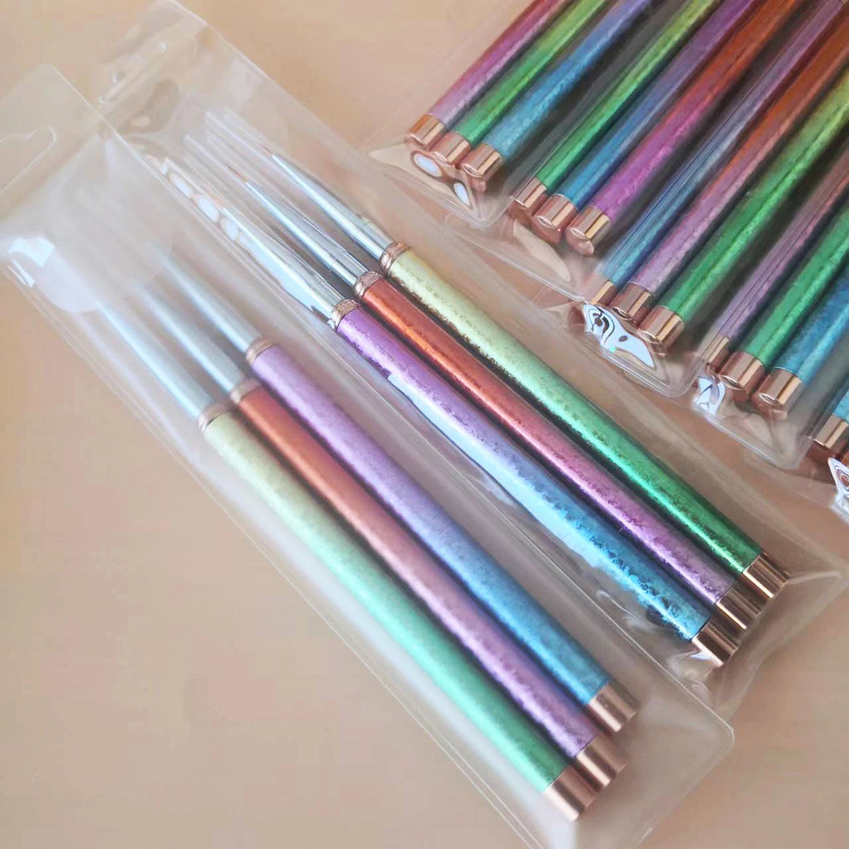 Professional Private Label 3 pcs Rainbow Color Nail Art Painting Brush Thin Liner Brush Vue