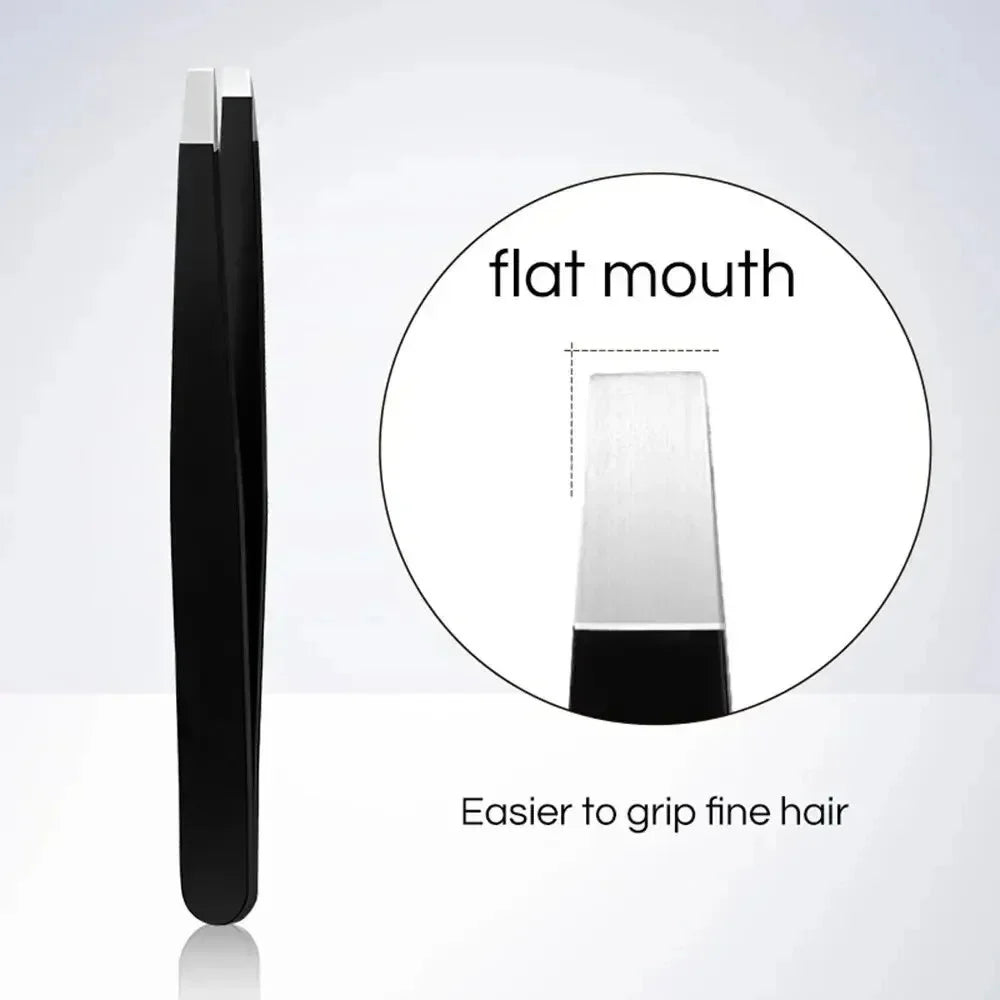 Eyebrow Tweezer Stainless Steel Black with Knife Slant Oblique Flat Point Beauty Tools for Eyelash Tweezer Double Eyelid Clip Vue Flat