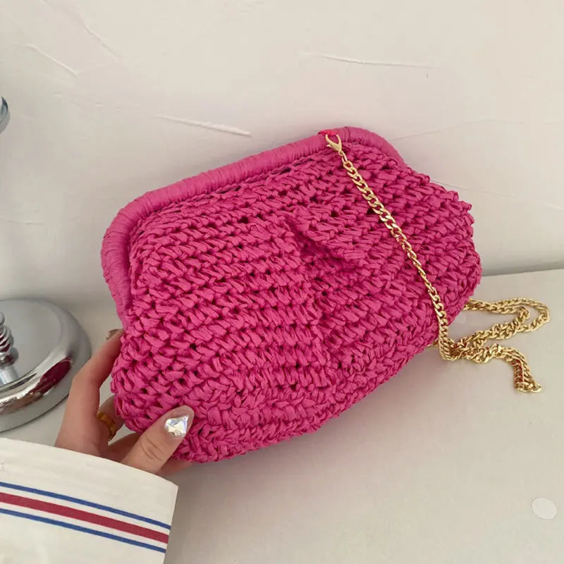 Straw Dumpling Clutch Bag Woven Tote Purse Women Summer Beach Wicker
