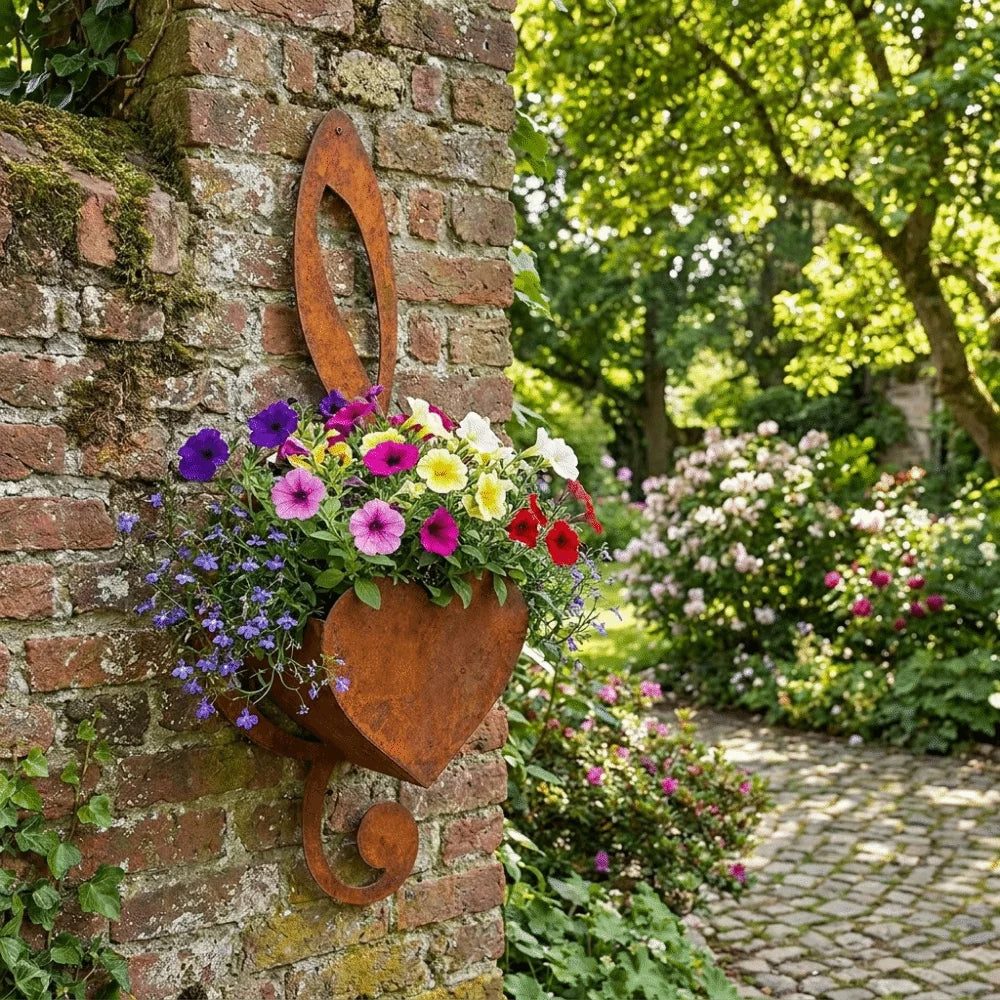 Iron Music Note Hanging Pot Wall Mounted Rustic Design Wall Hanging Planter Decorative Heart Shaped Succulents Flowers Pot Vue
