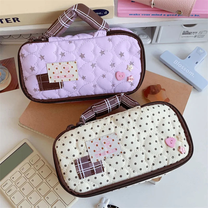Japanese Style Makeup Brush Storage Bag Large Capacity Ins Style Portable Cosmetic Brush & Lipstick Storage Pouch with Handle Vue