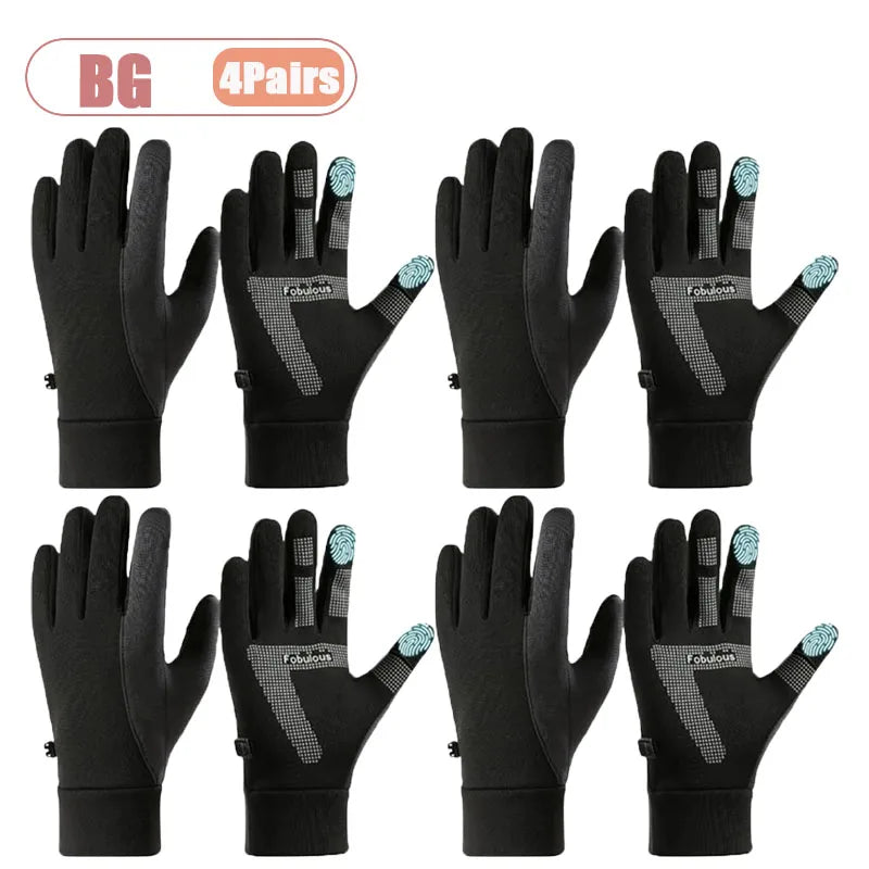 1-4Pairs Winter Gloves for Men Waterproof Windproof Touchscreen Thermal Fleece Lined Non Slip Palm for Cycling Driving Sports Vue Black Gray-4Pairs XL
